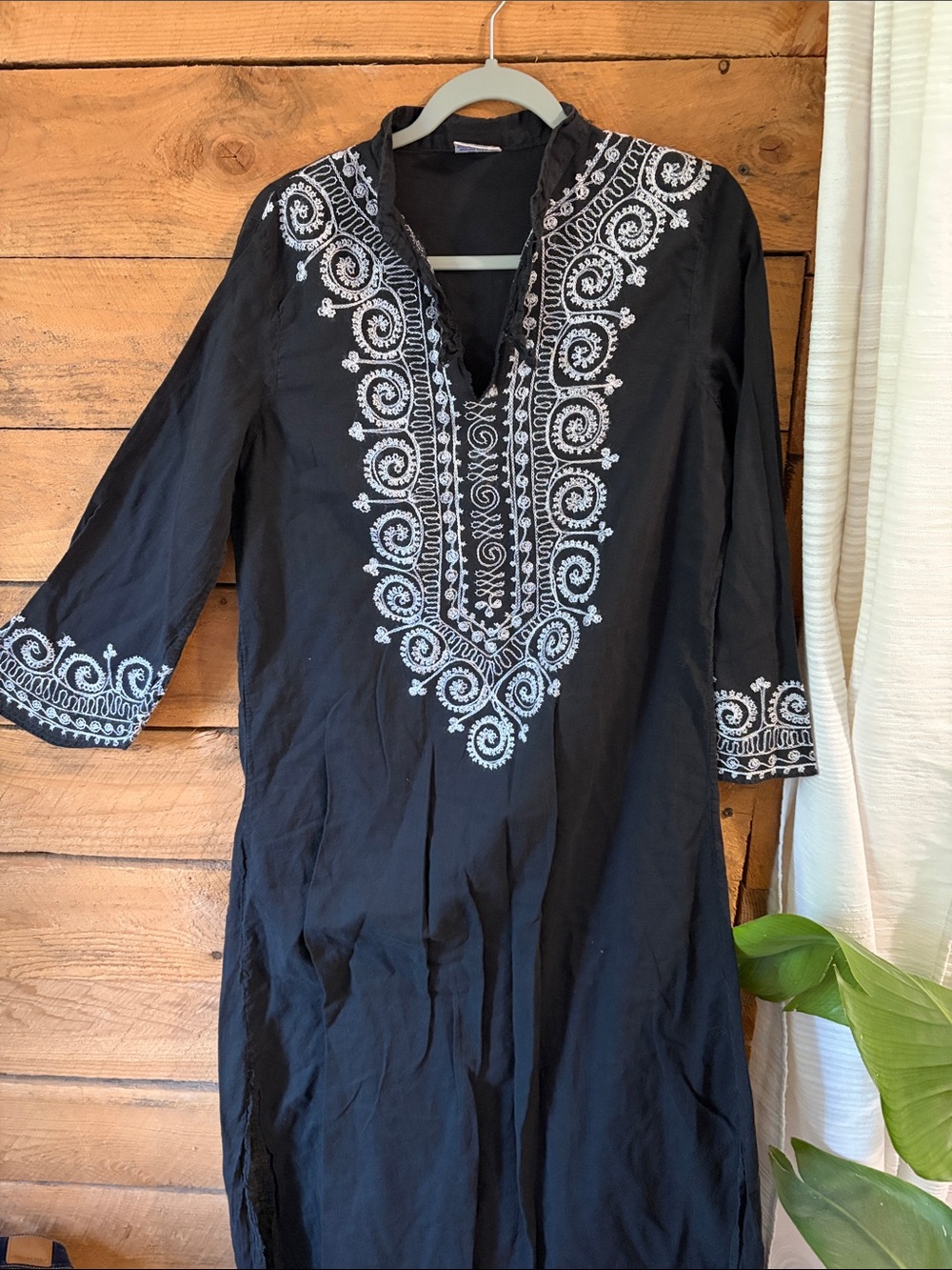 Black Embroidered Tunic Dress with White Detail Vintage